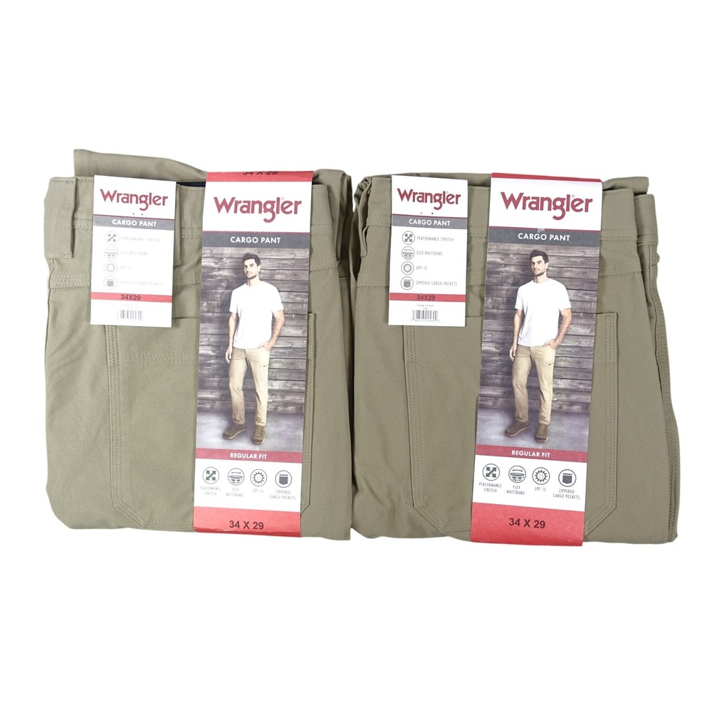 Wrangler Cargo Pant Tan Men 34x29 Performance Stretch Regular Fit Lot of 2